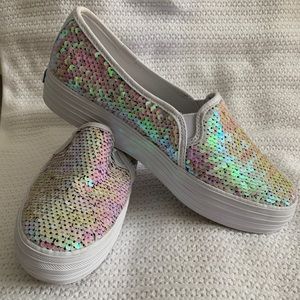 Iridescent Sequin Platform Keds